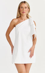 Khirara Mini Dress - One Shoulder Bow Detail Dress in White