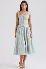 Soft Blue Vintage Floral Print Cotton Top