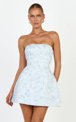 Leona Mini Dress - Strapless Sequin Tulip Dress in Baby Blue