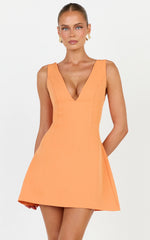 Karissa Mini Dress - V Neck Fit And Flare Dress in Orange