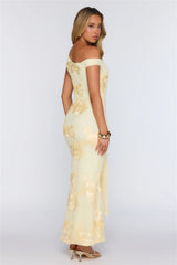 Future Icon Off Shoulder Mesh Maxi Dress Yellow