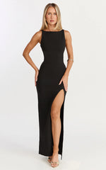 Indi Maxi Dress - Boat Neck Bodycon Dress in Black