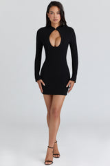 Black Crepe Keyhole Silhouette Mini Dress