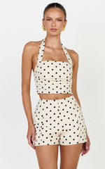Lillie Two Piece Set - Halter Top And Matching Shorts Set in Black & White polka