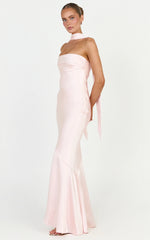 Odette Maxi Dress - Strapless Slip Dress With Neck Scarf in Light Pink