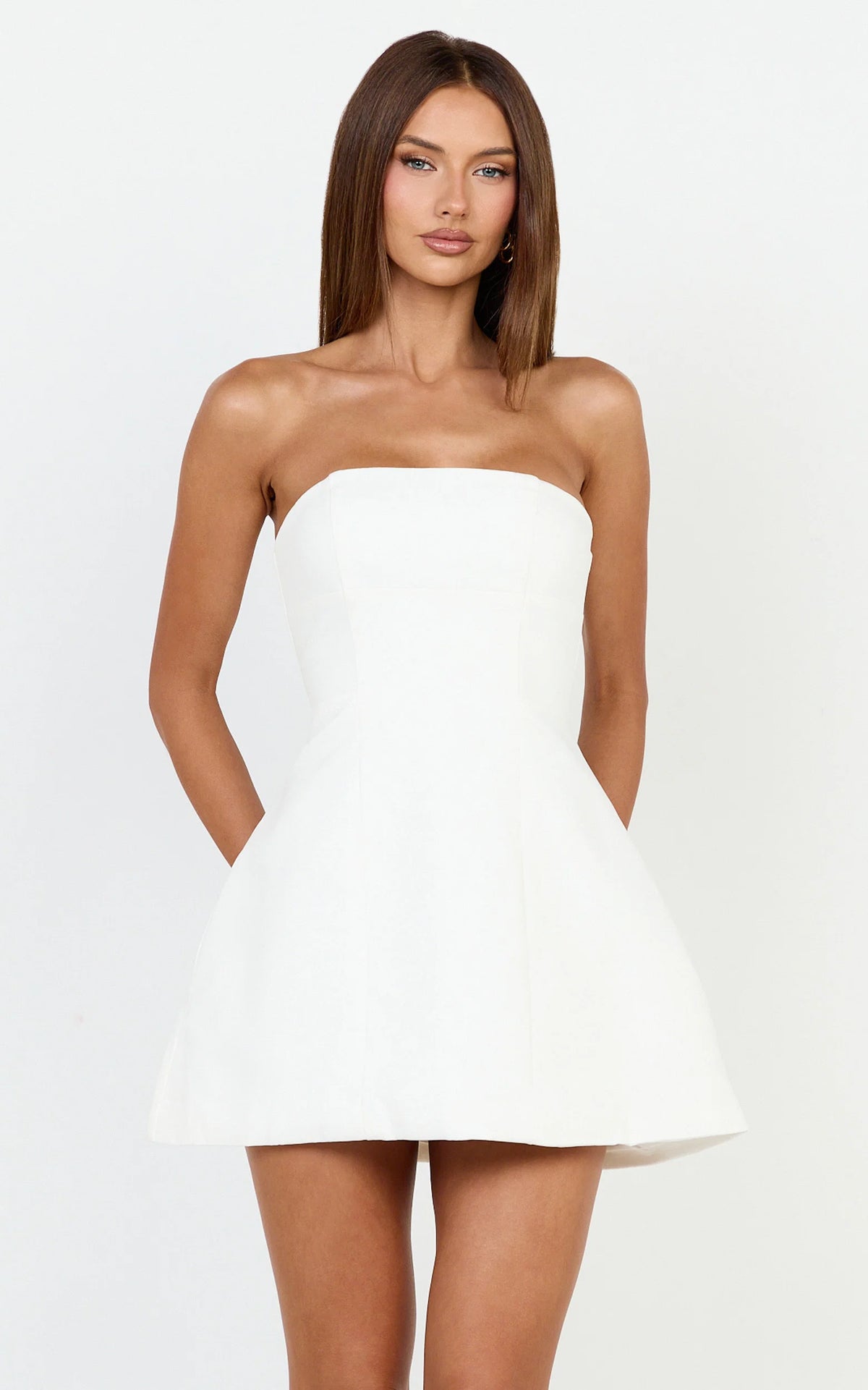 Catharine Mini Dress - Strapless A Line Dress in White