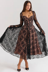 Black Lace Corset Midi Dress