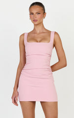 Eugenia Mini Dress - Square Neck Bodycon Dress in Pink