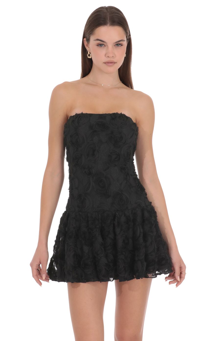 Strapless Rosette Mini Dress in Black