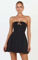 Aurea Mini Dress - Strapless Structured Gold Trim Dress in Black