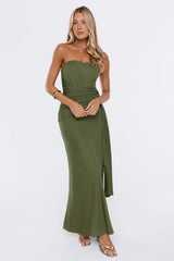 Unforgettable Dress Code Strapless Maxi Dress Olive