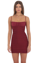 Crinkle Bodycon Dress in Burgundy