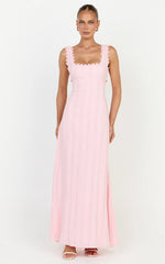 Roxanne Midi Dress - Square Neck Fit And Flare Dress in Pink