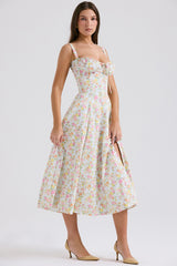 Pale Blue Meadow Print Cotton Bustier Sundress
