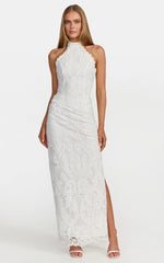 Molly Midi Dress - Backless Lace Halter Dress in White