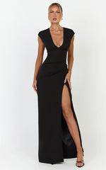 Lilo Maxi Dress - V Neck Cap Sleeve Dress in Black