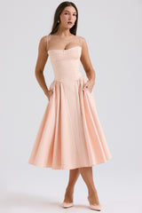 Peach Parfait Twill Corset Midi Dress