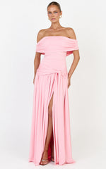 Bree Maxi Dress - Off Shoulder Draped Sash Dress in Pink