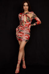 Rose Print Corset Mini Dress