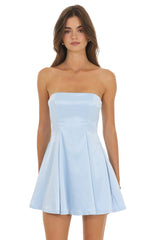 Strapless Satin Dress in Blue