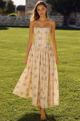 Ivory Sweet Peony Floral Print Cotton Midi Sundress