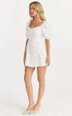 Brailey Mini Dress - Puff Sleeve Fit and Flare Dress in White