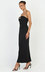 Aurea Maxi Dress - Strapless Gold Trim Column Dress in Black