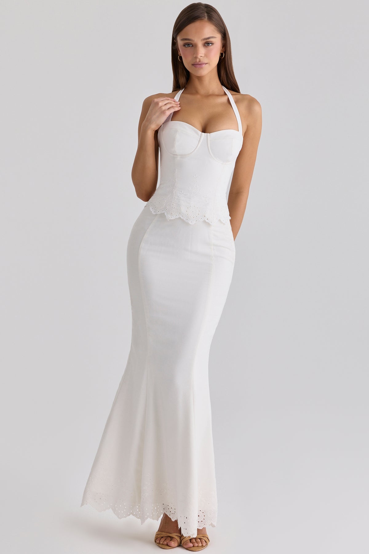 White Broderie Anglaise Cotton Maxi Skirt