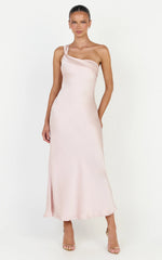 Calix Midi Dress - One Shoulder Slip Dress in Pink