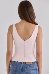 Pink Satin Custom Embroidered V-neck Top - Limited Edition