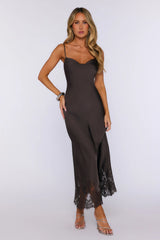 Pretty In Charge Satin Maxi Dress Brown