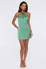 Style Inspiration Satin Halter Mini Dress Green