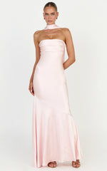 Odette Maxi Dress - Strapless Slip Dress With Neck Scarf in Light Pink