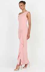 Alba Maxi Dress - Off Shoulder Waterfall Sash Dress in Pink