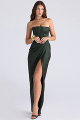 Emerald Satin Strapless Maxi Dress