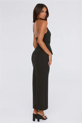 Own The Room Peplum Halter Maxi Dress Black