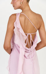 Alani Maxi Dress - Backless One Shoulder Flounce Detail Dress in Pink