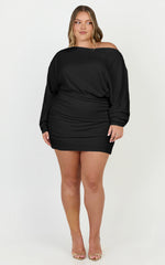 Alyce Mini Dress - Long Sleeve One Shoulder Dress in Black