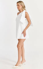 Khirara Mini Dress - One Shoulder Bow Detail Dress in White