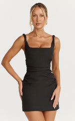 Eugenia Mini Dress - Square Neck Bodycon Dress in Black