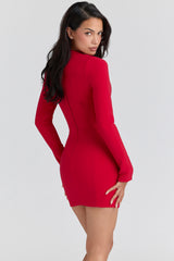 Red Crepe Keyhole Silhouette Mini Dress