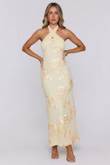 Delicate Desire Mesh Halter Maxi Dress Yellow