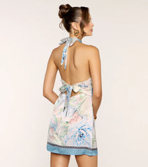 Postcard Pending Floral Satin Halter Mini Dress
