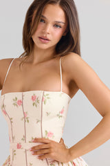 Cream Rose Print Stretch Cotton Mini Sundress