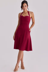 Wine Soft Twill Halter Neck Midi Dress