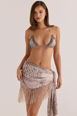 Animal Print Satin Fringed Mini Sarong