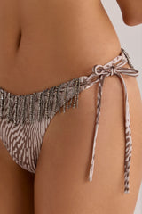 Animal Print Embellished High Leg Tie Up Bikini Bottoms