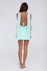 Flirty Floral Embrace Open Back Mini Dress Aqua