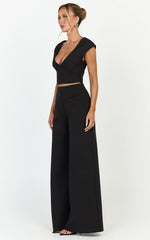 Lilo Top - V Neck Cap Sleeve Top in Black