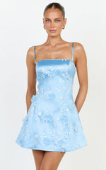 Vienna Mini Dress - Sleeveless Embellished Tulip Skirt Dress in Blue